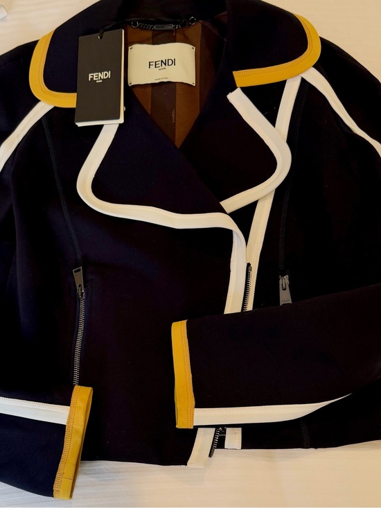 Fendi Jackets & Blazers - Fendi Women's Navy-Black Contrast-Trim Jacket with mustard-Yellow Accents NWT